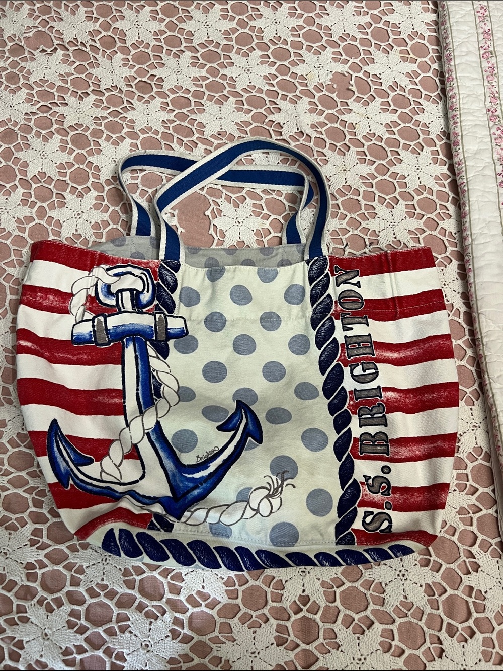 S.S. Brighton Nautical Anchor Canvas Tote - Red White Blue